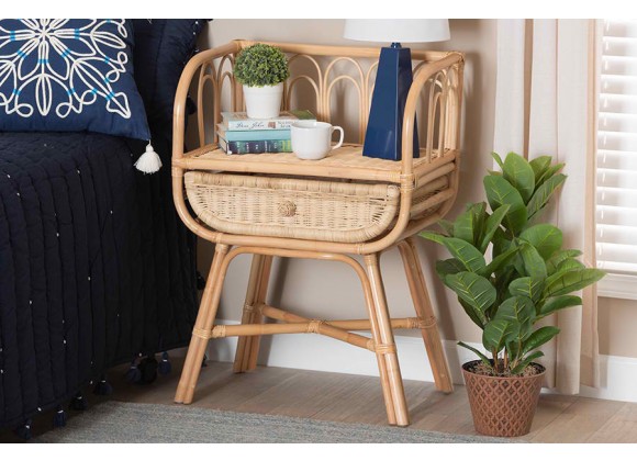 Baxton Studio Panchali Modern Bohemian Natural Brown Rattan Nightstand - Lifestyle