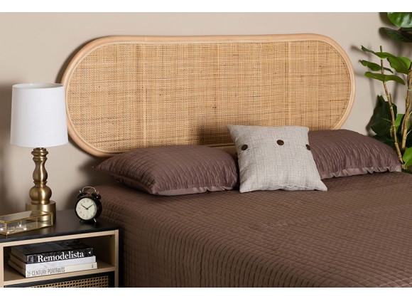 Baxton Studio Reegan Modern Bohemian Natural Brown Rattan Queen Size Standalone Headboard - Lifestyle