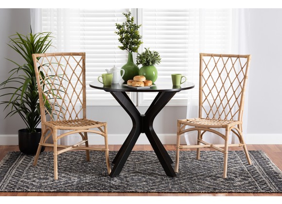 Baxton Studio Doria Modern Bohemian Natural Brown Rattan 2-Piece Dining Chair Set - Lifestyle