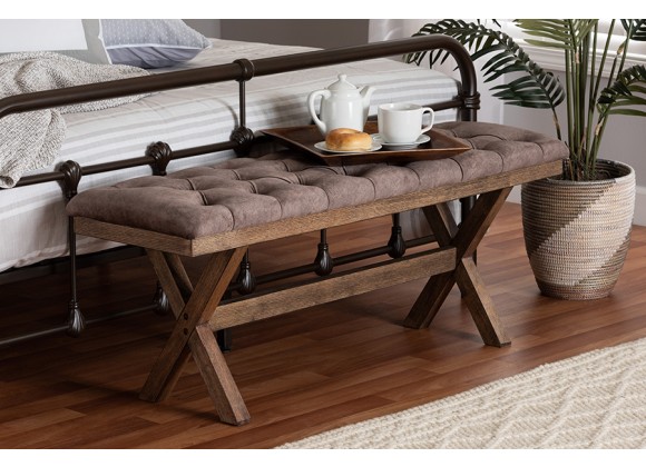Baxton Studio Cherene Modern Farmhouse Chocolate Velvet Fabric and Dark Brown Finished Wood Bench - Lifestyle