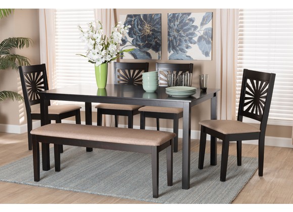 Baxton Studio Olympia Modern Beige Fabric and Espresso Brown Finished Wood 6-Piece Dining Set - Lifestyle