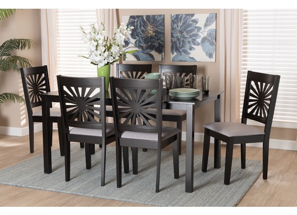 Baxton Studio Olympia Modern Grey Fabric and Espresso Brown Finished Wood 7-Piece Dining Set - Lifestyle