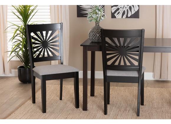 Baxton Studio Olympia Modern Grey Fabric and Espresso Brown Finished Wood Dining Chair - Set of Two - Lifestyle
