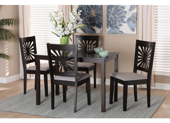 Baxton Studio Olympia Modern Grey Fabric and Espresso Brown Finished Wood 5-Piece Dining Set - Lifestyle
