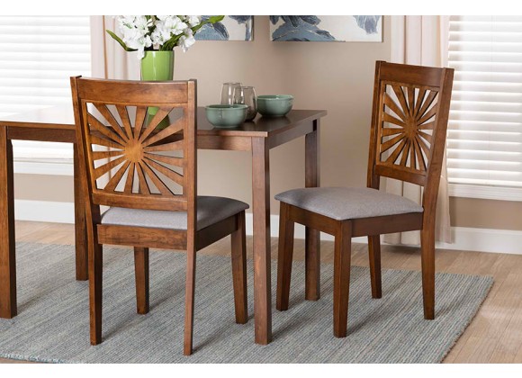 Baxton Studio Olympia Modern Grey Fabric and Walnut Brown Finished Wood Dining Chair - Set of Two - Lifestyle