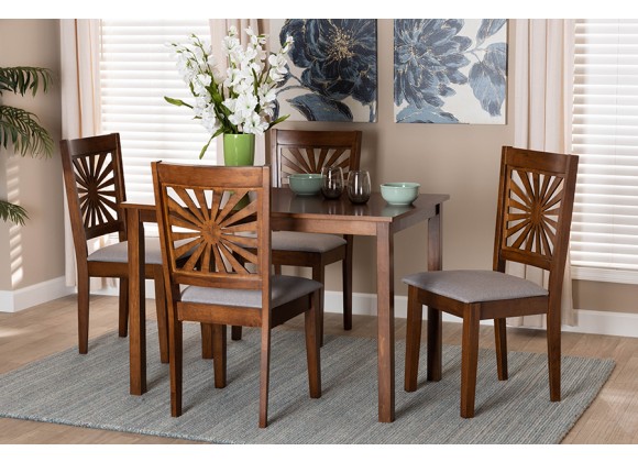 Baxton Studio Olympia Modern Grey Fabric and Walnut Brown Finished Wood 5-Piece Dining Set - Lifestyle
