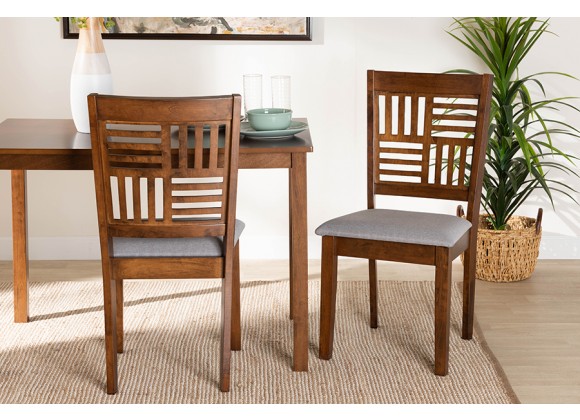 Baxton Studio Deanna Modern Grey Fabric and Walnut Brown Finished Wood 2-Piece Dining Chair Set - Lifestyle