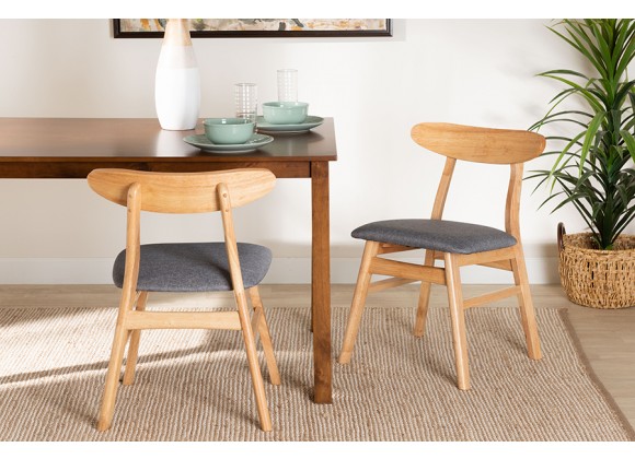 Baxton Studio Ulyana Mid-Century Grey Fabric and Natural Brown Finished Wood 2-Piece Dining Chair Set - Lifestyle