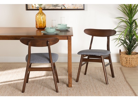Baxton Studio Ulyana Mid-Century Grey Fabric and Dirty Oak Finished Wood 2-Piece Dining Chair Set - Lifestyle