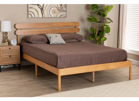 Baxton Studio Quincia Japandi Sandy Brown Finished Wood Queen Size Platform Bed - Lifestyle
