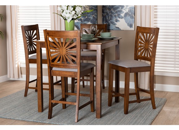 Baxton Studio Olympia Modern Grey Fabric and Walnut Brown Finished Wood 5-Piece Pub Set - Lifestyle