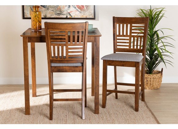 Baxton Studio Deanna Modern Grey Fabric and Walnut Brown Finished Wood 2-Piece Counter Stool Set - Lifestyle