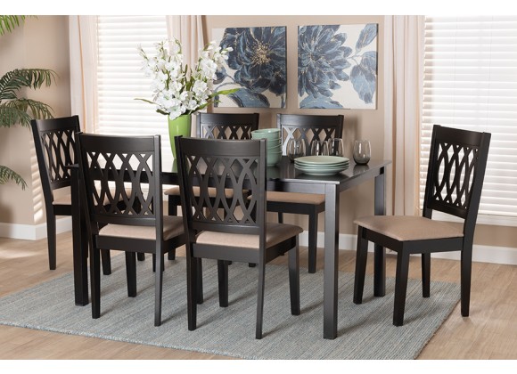 Baxton Studio Florencia Modern Beige Fabric and Espresso Brown Finished Wood 7-Piece Dining Set - Lifestyle
