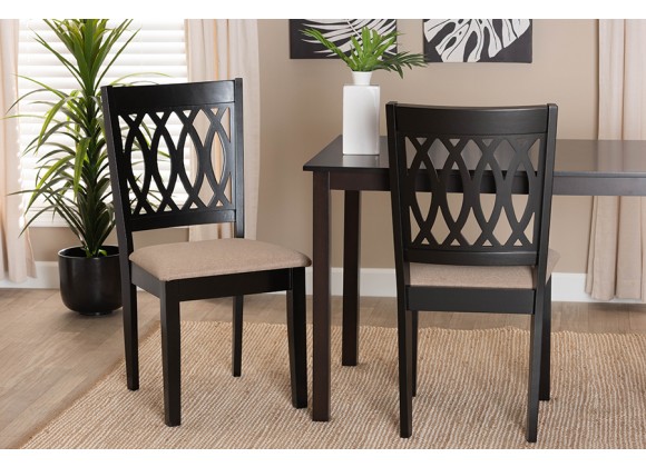 Baxton Studio Florencia Modern Beige Fabric and Espresso Brown Finished Wood Dining Chair - Set of Two - Lifestyle