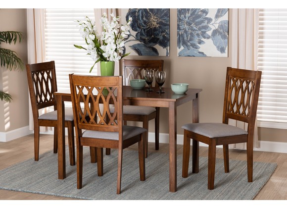 Baxton Studio Florencia Modern Grey Fabric and Walnut Brown Finished Wood 5-Piece Dining Set - Lifestyle