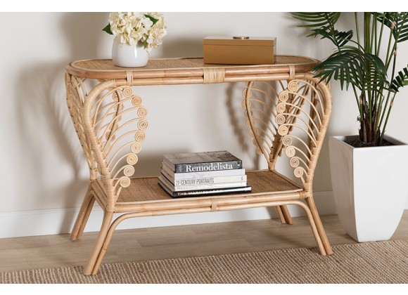 Baxton Studio Bastet Modern Bohemian Natural Brown Rattan 2-Tier Console Table - Lifestyle