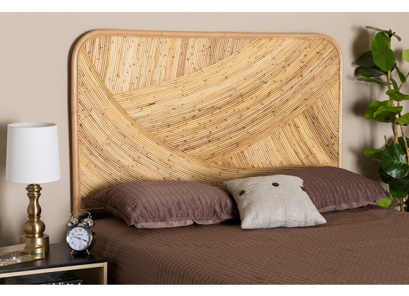 Baxton Studio Delphi Modern Bohemian Natural Brown Rattan Queen Size Standalone Headboard  - Lifestyle