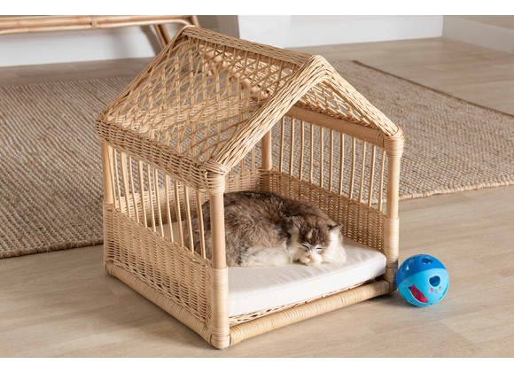 Baxton Studio Pieta Modern Bohemian Natural Brown Rattan Pet Bed - Lifestyle