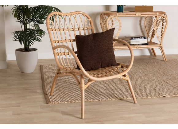 Baxton Studio Bajo Modern Bohemian Natural Brown Rattan Arm Chair - Lifestyle