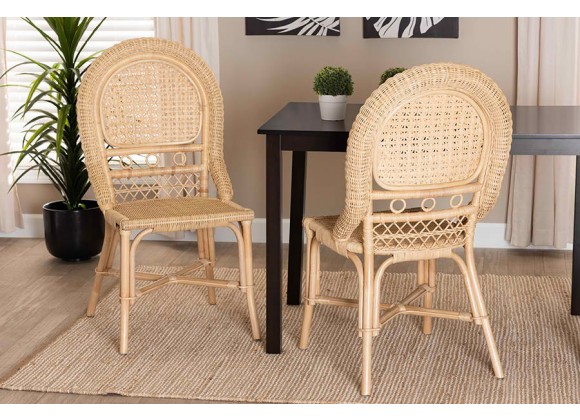 Baxton Studio Jelita Modern Bohemian Natural Brown Rattan Dining Chair - Set of Two - Lifestyle