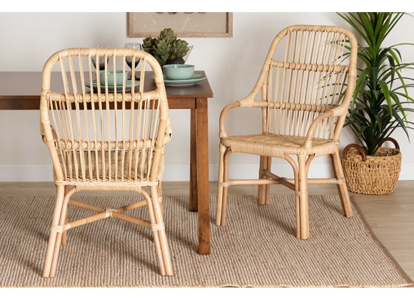 Baxton Studio Sumatera Modern Bohemian Natural Brown Rattan 2-Piece Dining Chair Set - Lifestyle