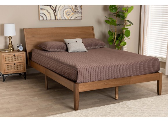 Baxton Studio Eileen Mid-Century Transitional Walnut Brown Finished Wood Queen Size Platform Bed - Lifestyle