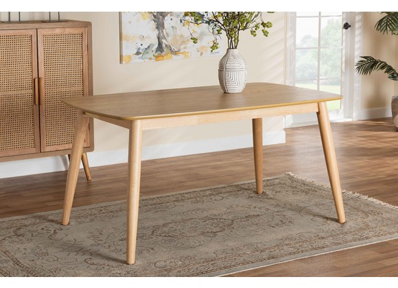 Baxton Studio Flora Mid-Century Modern Natural Oak Finished Wood Dining Table - Lifestyle