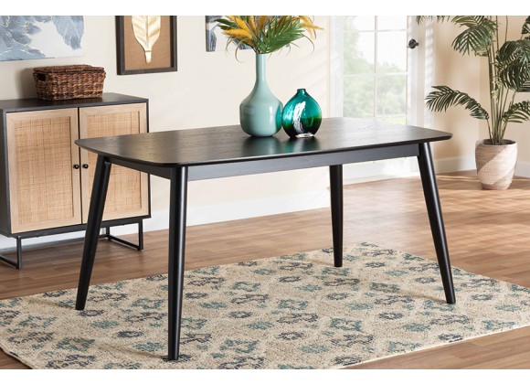 Baxton Studio Flora Mid-Century Modern Black Finished Wood Dining Table - Lifestyle