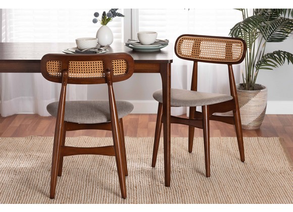 Baxton Studio Tarana Mid-Century Modern Grey Fabric and Walnut Brown Finished Wood 2-Piece Dining Chair Set - Lifestyle