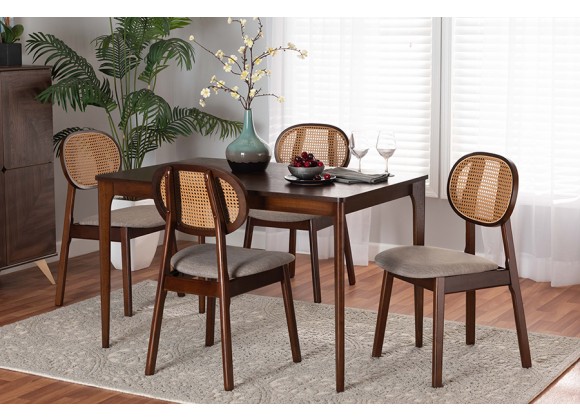 Baxton Studio Darrion Mid-Century Modern Grey Fabric and Walnut Brown Finished Wood 5-Piece Dining Set - Lifestyle