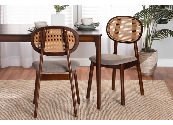 Baxton Studio Darrion Mid-Century Modern Grey Fabric and Walnut Brown Finished Wood 2-Piece Dining Chair Set - Lifestyle