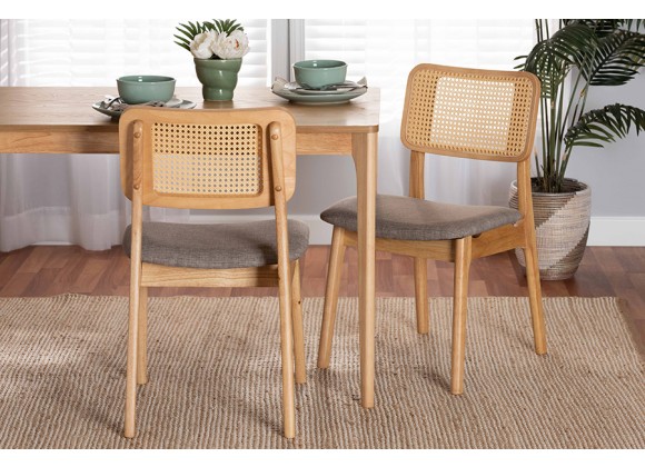 Baxton Studio Dannon Mid-Century Modern Grey Fabric and Natural Oak Finished Wood 2-Piece Dining Chair Set - Lifestyle
