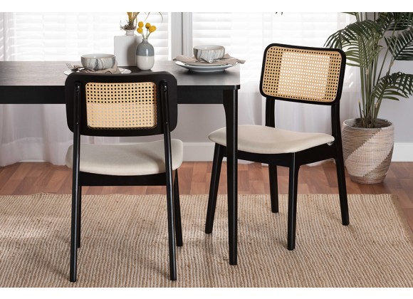 Baxton Studio Dannon Mid-Century Modern Cream Fabric and Black Finished Wood 2-Piece Dining Chair Set - Lifestyle