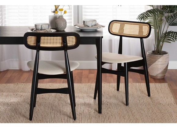 Baxton Studio Tarana Mid-Century Modern Cream Fabric and Black Finished Wood 2-Piece Dining Chair Set - Lifestyle
