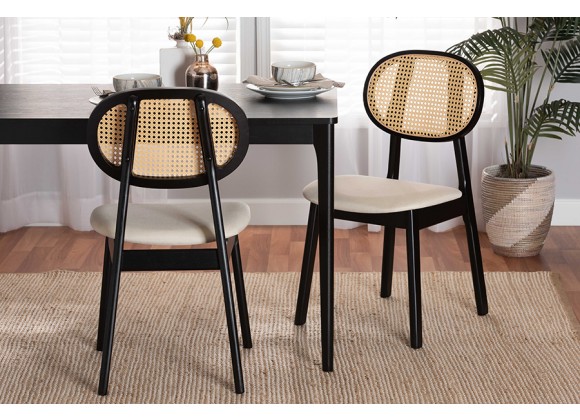 Baxton Studio Darrion Mid-Century Modern Cream Fabric and Black Finished Wood 2-Piece Dining Chair Set - Lifestyle