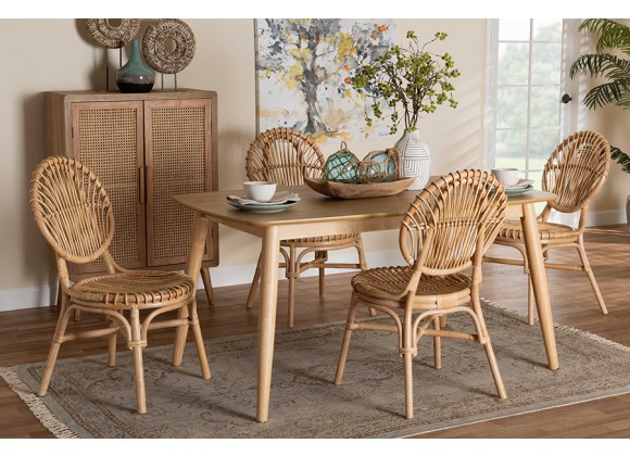 Baxton Studio Iris Modern Bohemian Natural Brown Rattan 5-Piece Dining Set - Lifestyle