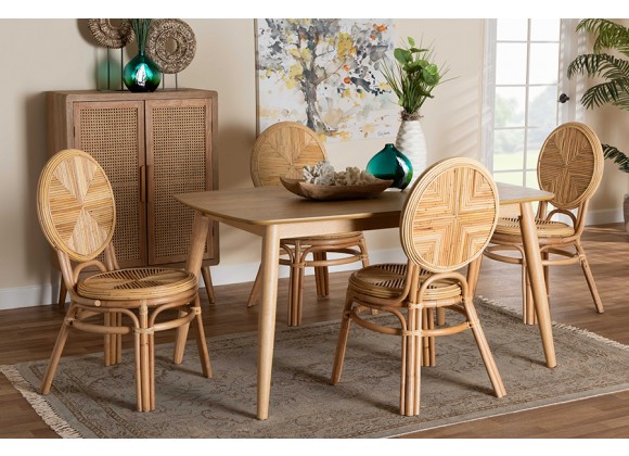 Baxton Studio Carita Modern Bohemian Natural Brown Rattan 5-Piece Dining Set - Lifestyle