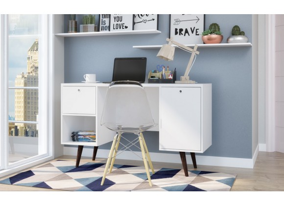 Edgar 1-Drawer Mid Century Office Desk in White - Lifestyle