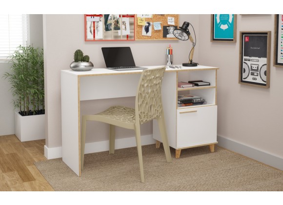 Minetta 2-Shelf Mid Century Office Desk in White