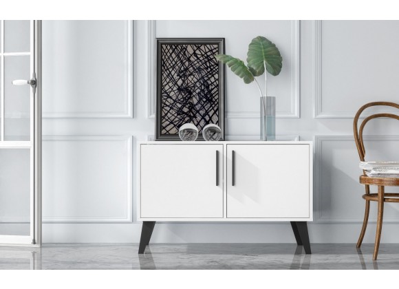 Manhattan Comfort Mid-Century- Modern Amsterdam Double Side Table 2.0 with 3 Shelves in White