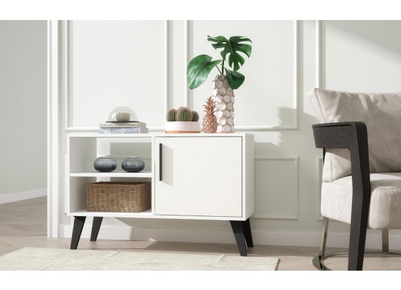 Manhattan Comfort Mid-Century- Modern Amsterdam 35.43" TV Stand with 3 Shelves in White
