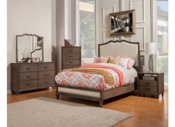 Alpine Furniture Charleston Queen Panel Bed w/Upholstered Head & Footboard, Antique Grey - Lifestyle