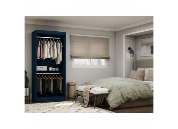 Manhattan Comfort Mulberry 35.9 Open Double Hanging Modern Wardrobe Closet with 2 Hanging Rods in Tatiana Midnight Blue