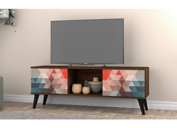 Manhattan Comfort Doyers 53.15 Mid-Century Modern TV Stand in Multi Color Red and Blue