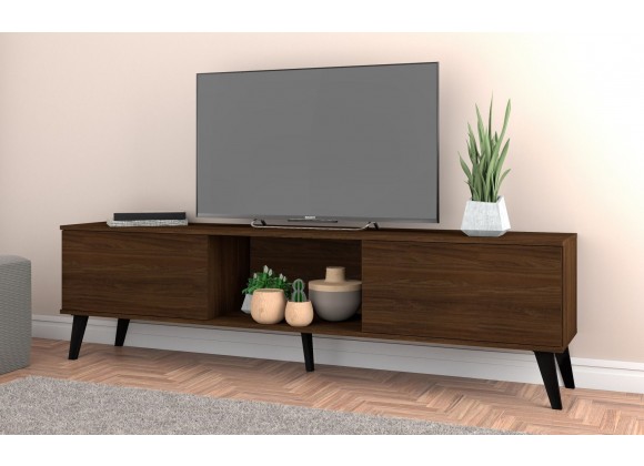 Manhattan Comfort Doyers 70.87 Mid-Century Modern TV Stand in Nut Brown