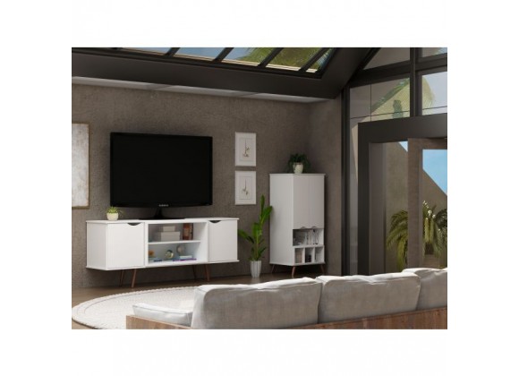 Manhattan Comfort Hampton 62.99 TV Stand with 4 Shelves and Solid Wood Legs in White
