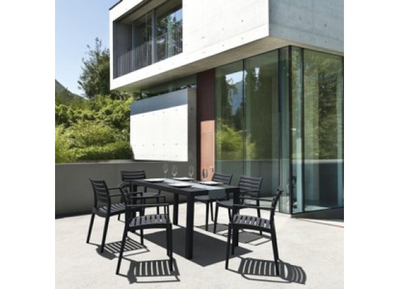 Artemis Resin Rectangle Dining Set with 6 arm chairs Dark Gray