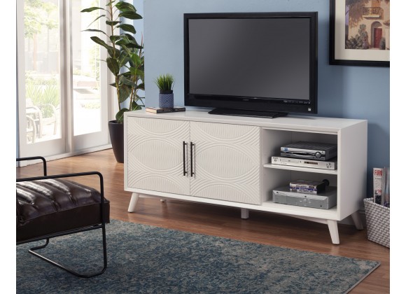 Alpine Furniture Tranquility TV Console in White - Angled Lifestyle