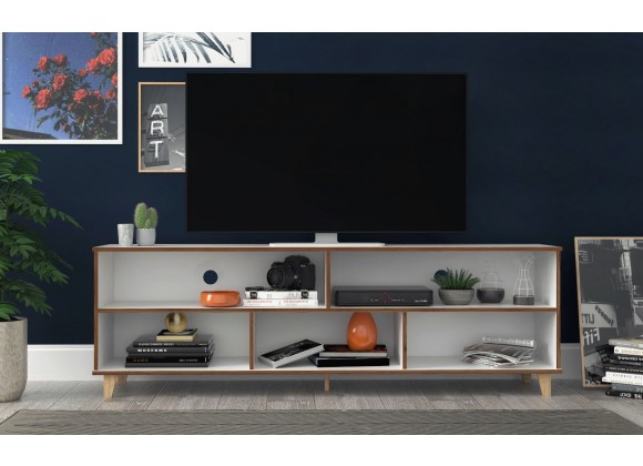 Manhattan Comfort Warren 70.87 TV Stand with 5 Shelves in White and Oak
