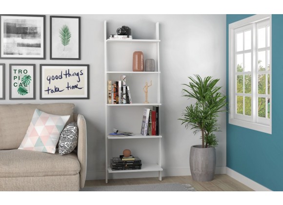 Manhattan Comfort Cooper 5-Shelf Floating Ladder Bookcase in White